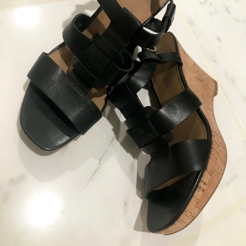 |Franco Sarto| Cera Black Strappy Wedge Sandals 6